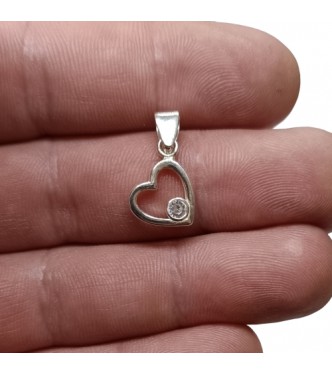PE001619 Handmade Sterling Silver Pendant Charm Heart With Cubic Zirconia Hallmarked 925